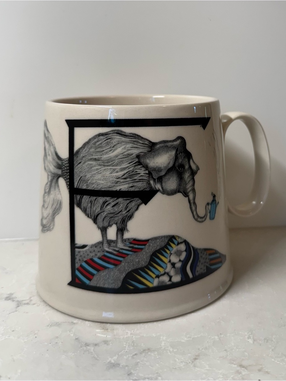 Anthropologie Florence Balducci Monogram E is for Elephant 16 Oz Mug Whimsical